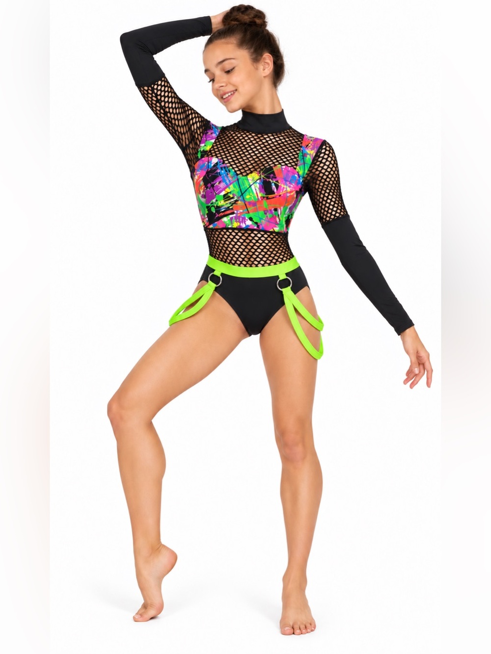 Kelle dance neon Y2K acro contemporary costume fishnet to the max 5304 MC 10/12